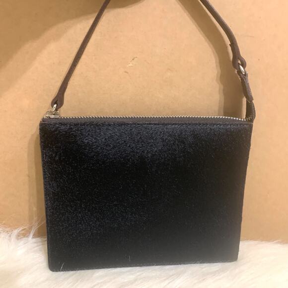 ANN TAYLOR LOFT Black Calf Hair & Brown Leather Demi Bag Clutch Purse - Picture 1 of 15